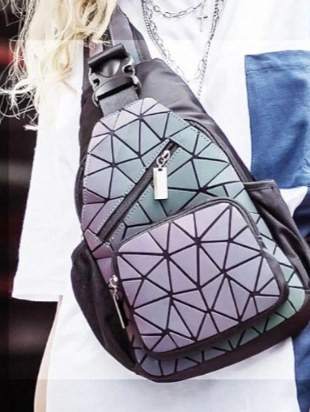 Iridescent Geometric Sling Bag - Multicolor